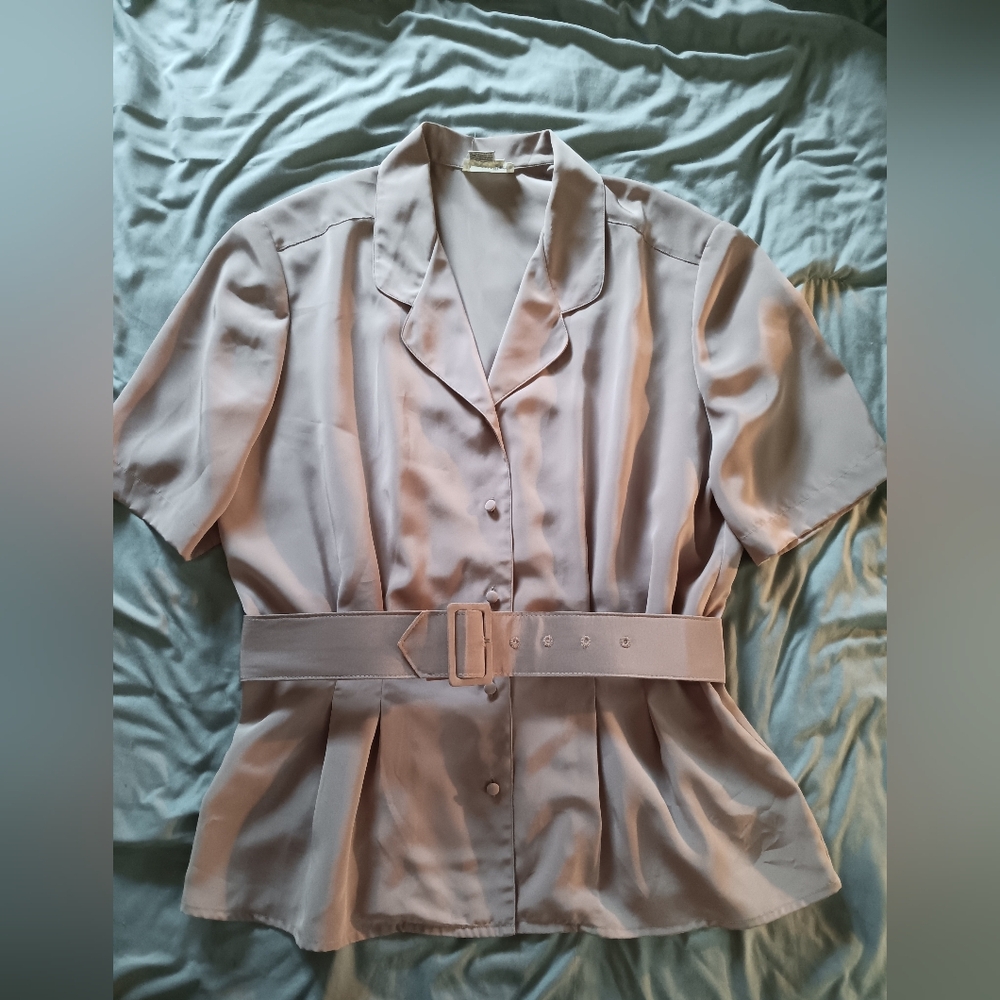 Beige/Tan Belted Blouse
